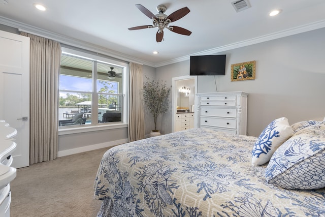 862 Bay Grove Rd, Freeport, FL 32439 - bedroom with carpet, baseboards, ornamental molding, visible vents, and recessed lighting