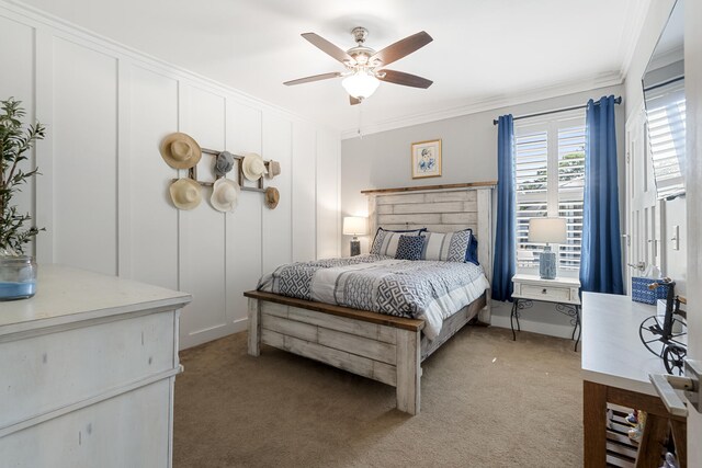 862 Bay Grove Rd, Freeport, FL 32439 - bedroom with ceiling fan, light carpet, and ornamental molding