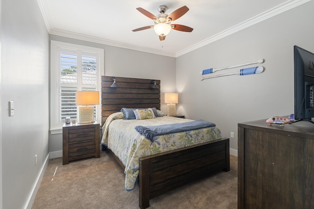 862 Bay Grove Rd, Freeport, FL 32439 - bedroom with baseboards, carpet floors, ceiling fan, and crown molding
