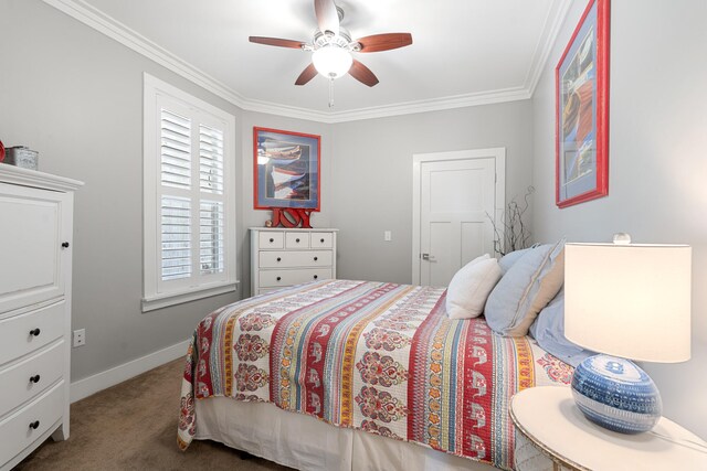 862 Bay Grove Rd, Freeport, FL 32439 - carpeted bedroom featuring a ceiling fan, baseboards, and ornamental molding