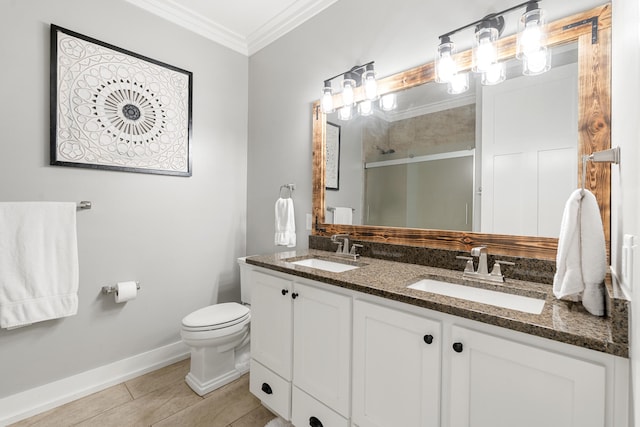 862 Bay Grove Rd, Freeport, FL 32439 - bathroom with baseboards, ornamental molding, a sink, and a stall shower