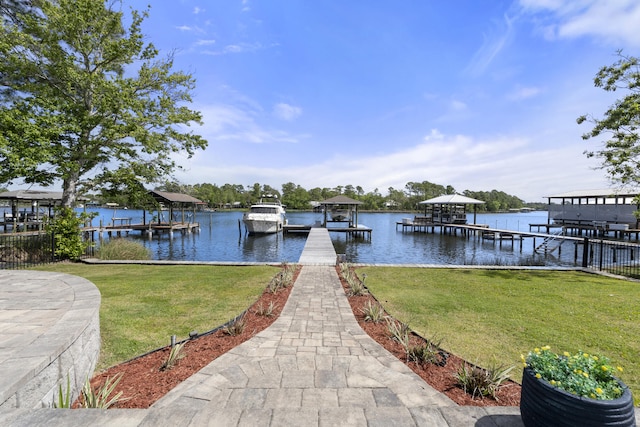 862 Bay Grove Rd, Freeport, FL 32439 - view of dock with a lawn, a water view, and boat lift