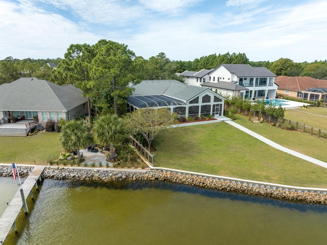 aerial view featuring a water view