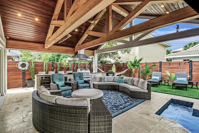 52 Secret Harbor Dr, Miramar Beach, FL 32550 - view of patio featuring outdoor lounge area, a fenced backyard, a gazebo, and grilling area