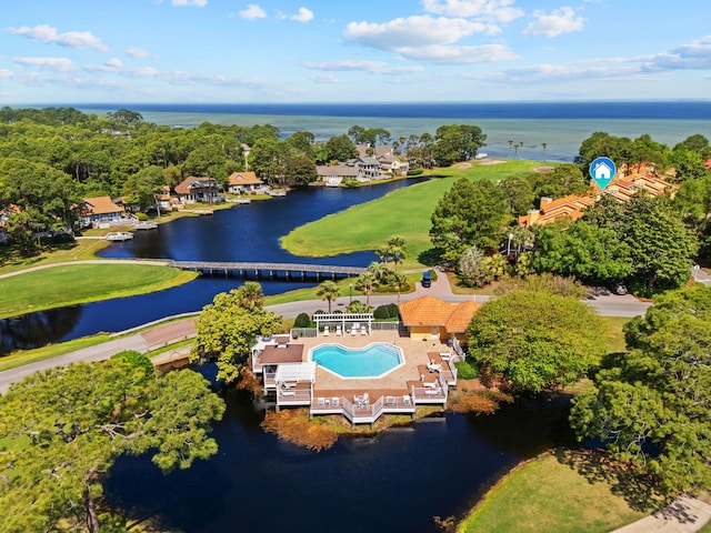 aerial view with a water view