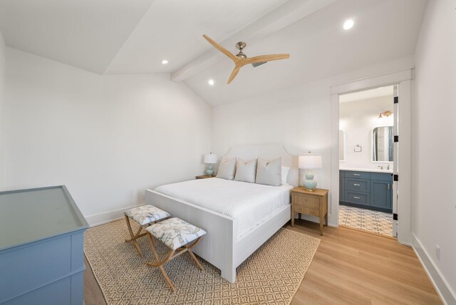 272 Beach Bike Way, Seacrest, FL 32461 - bedroom featuring light wood-type flooring, recessed lighting, baseboards, ensuite bathroom, and a ceiling fan