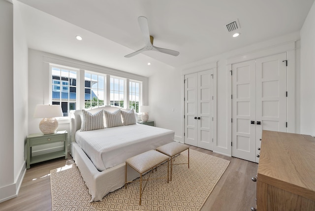 272 Beach Bike Way, Seacrest, FL 32461 - bedroom featuring light wood-style floors, recessed lighting, a ceiling fan, and baseboards