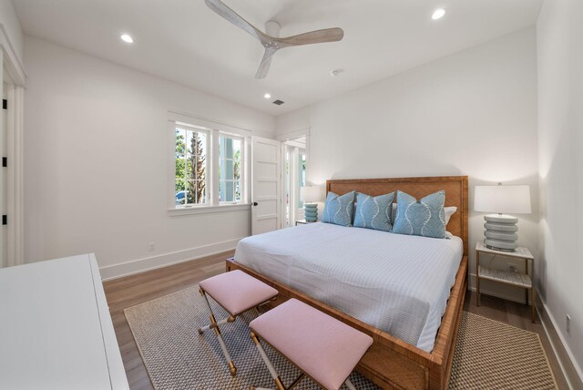 272 Beach Bike Way, Seacrest, FL 32461 - bedroom with wood finished floors, baseboards, recessed lighting, and a ceiling fan