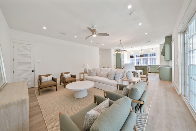 272 Beach Bike Way, Seacrest, FL 32461 - living area with light wood-style floors, a ceiling fan, and recessed lighting