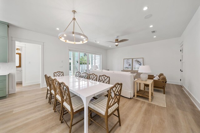 272 Beach Bike Way, Seacrest, FL 32461 - dining space with light wood-type flooring, recessed lighting, ceiling fan, baseboards, and a chandelier