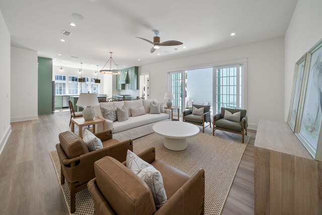 272 Beach Bike Way, Seacrest, FL 32461 - living area featuring a ceiling fan, light wood-style floors, baseboards, and recessed lighting