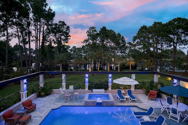 21 S Anchors Lake Dr, Santa Rosa Beach, FL 32459 - view of pool featuring a patio, a pool with connected hot tub, a yard, and area for grilling