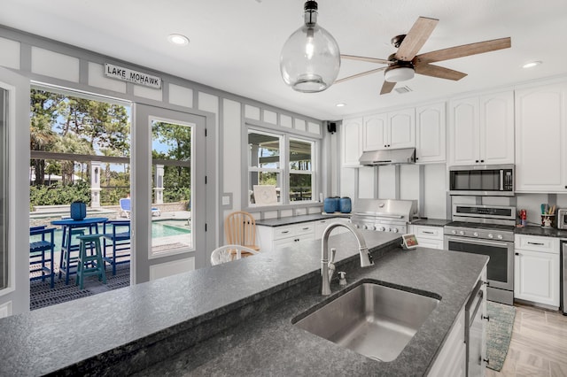 21 S Anchors Lake Dr, Santa Rosa Beach, FL 32459 - kitchen with under cabinet range hood, plenty of natural light, a sink, and appliances with stainless steel finishes