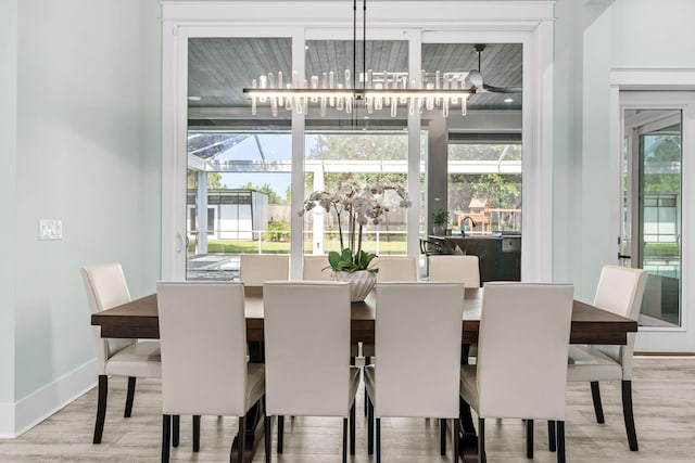 dining space featuring plenty of natural light, baseboards, and wood finished floors