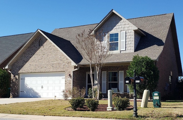 1921 Mooring Dr, Navarre, FL 32566 - view of front of property featuring a garage, brick siding, a front lawn, and a shingled roof