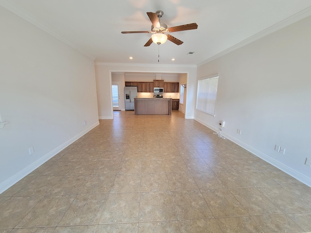 1921 Mooring Dr, Navarre, FL 32566 - unfurnished living room with a ceiling fan, ornamental molding, baseboards, and recessed lighting