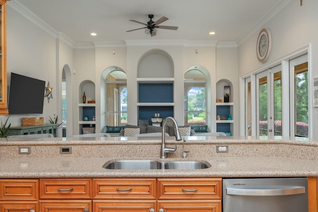 4594 Nautical Ct, Destin, FL 32541 - kitchen with a sink, stainless steel dishwasher, built in shelves, and open floor plan