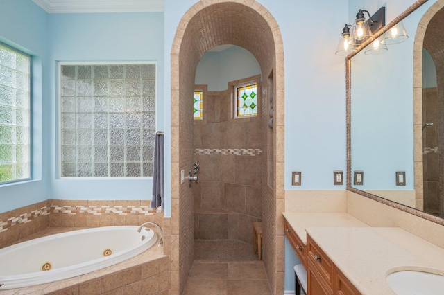 4594 Nautical Ct, Destin, FL 32541 - full bathroom featuring tiled shower, a tub with jets, a healthy amount of sunlight, and vanity