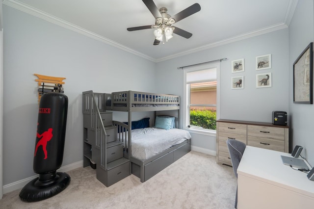 4594 Nautical Ct, Destin, FL 32541 - carpeted bedroom with baseboards, ornamental molding, and a ceiling fan