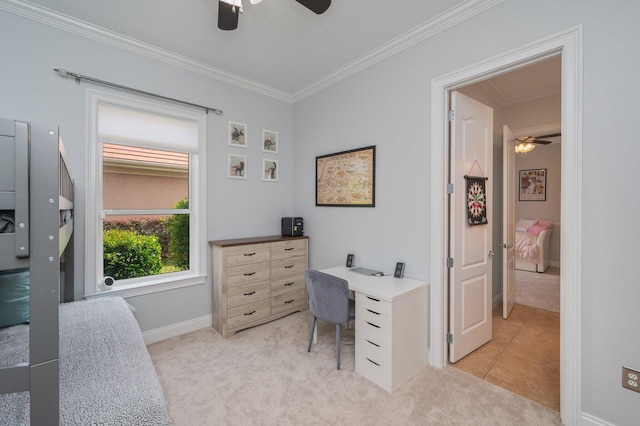 4594 Nautical Ct, Destin, FL 32541 - home office with crown molding, ceiling fan, and light carpet