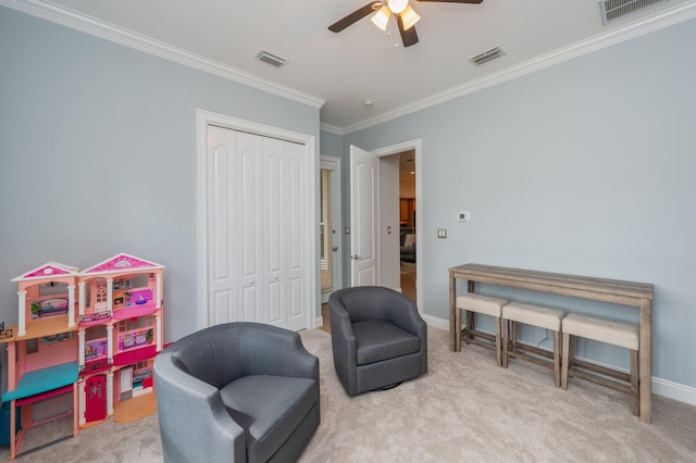4594 Nautical Ct, Destin, FL 32541 - living area featuring crown molding, ceiling fan, and visible vents
