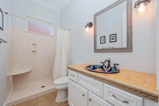 4594 Nautical Ct, Destin, FL 32541 - full bathroom with a shower with curtain, crown molding, tile patterned floors, vanity, and toilet