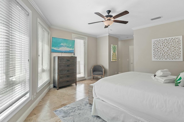 4835 Ocean Blvd, Destin, FL 32541 - bedroom featuring baseboards, visible vents, ornamental molding, and multiple windows