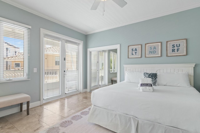 4835 Ocean Blvd, Destin, FL 32541 - bedroom featuring multiple windows, baseboards, ornamental molding, and access to exterior