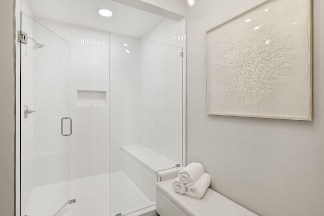 full bath featuring a shower stall and recessed lighting