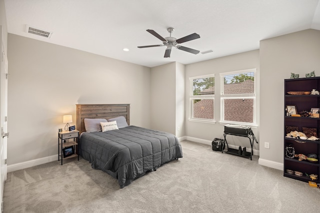 bedroom featuring visible vents, baseboards, and carpet flooring