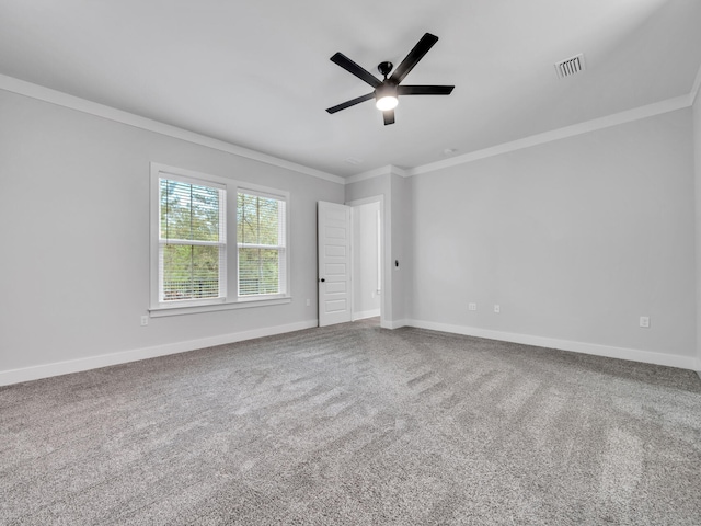 1160 Deer Moss Loop, Niceville, FL 32578 - carpeted spare room with visible vents, baseboards, ornamental molding, and ceiling fan