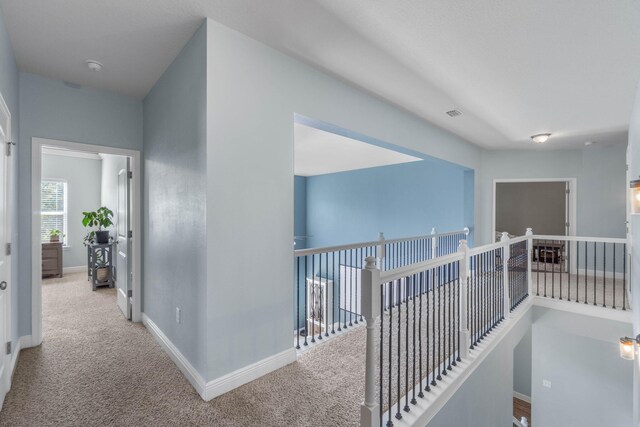 730 Cornelia St, Freeport, FL 32439 - corridor with carpet floors, an upstairs landing, and baseboards