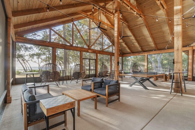730 Cornelia St, Freeport, FL 32439 - sunroom with wood ceiling, high vaulted ceiling, an outdoor hangout area, healthy amount of natural light, and beam ceiling