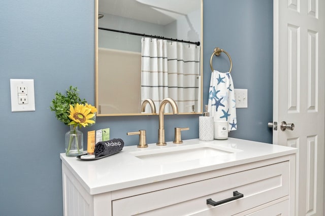 full bath with vanity and a shower with curtain