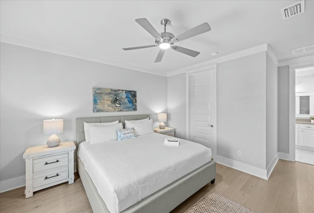186 Ciboney St, Miramar Beach, FL 32550 - bedroom featuring light wood-style floors, visible vents, baseboards, and a ceiling fan