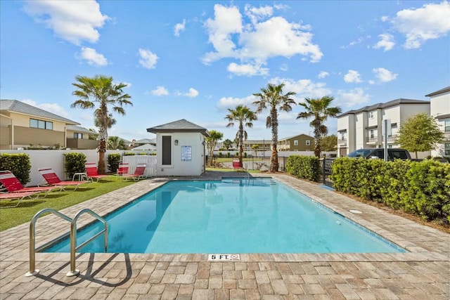 186 Ciboney St, Miramar Beach, FL 32550 - pool featuring a patio area, fence, and a residential view