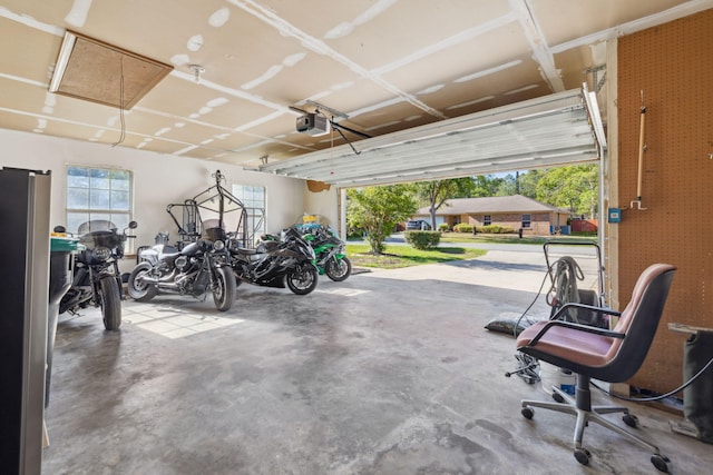 garage with a garage door opener