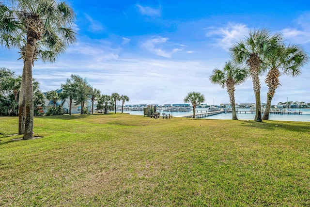 view of yard with a water view