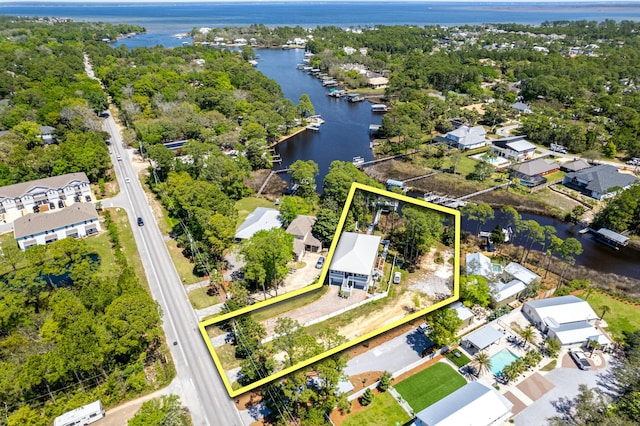 1158 Mack Bayou Rd, Santa Rosa Beach, FL 32459 - drone / aerial view with a water view and a residential view
