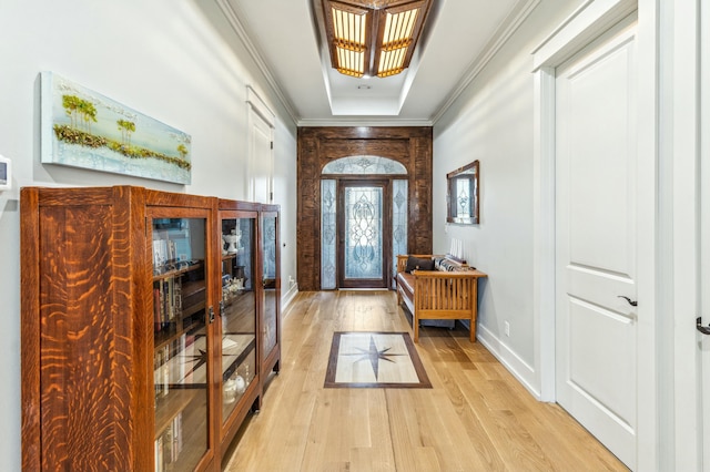 1158 Mack Bayou Rd, Santa Rosa Beach, FL 32459 - foyer with light wood-style flooring, crown molding, and baseboards
