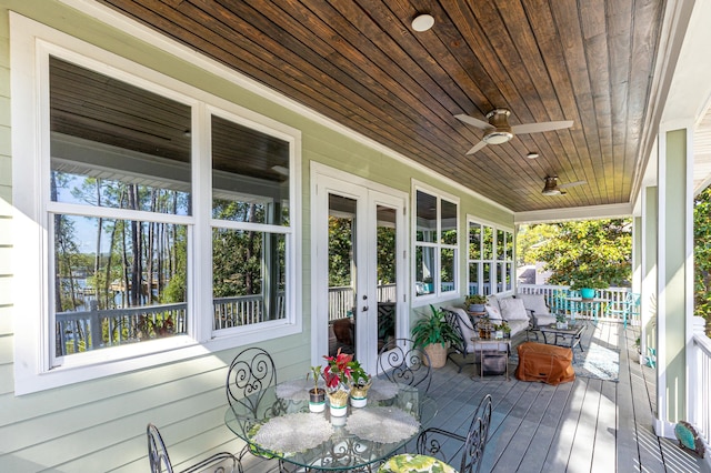 1158 Mack Bayou Rd, Santa Rosa Beach, FL 32459 - wooden terrace featuring a porch and ceiling fan