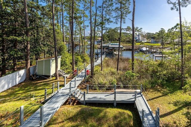 1158 Mack Bayou Rd, Santa Rosa Beach, FL 32459 - view of dock with a yard, fence, and a water view