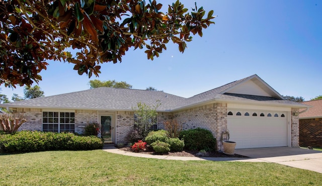 1945 Jessica Way, Navarre, FL 32566 - ranch-style house with brick siding, a front lawn, a garage, and concrete driveway