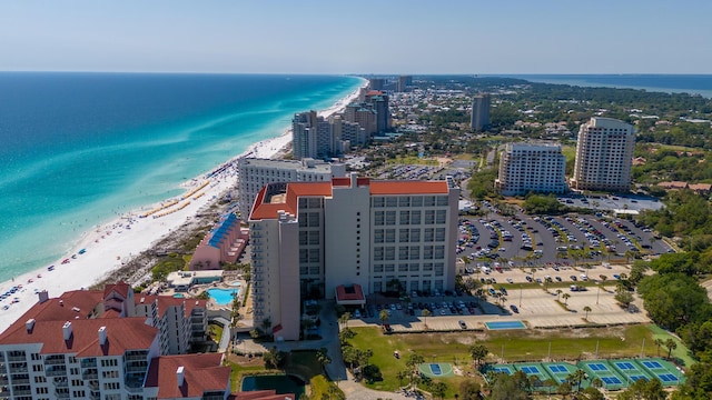 aerial view with a beach view and a water view