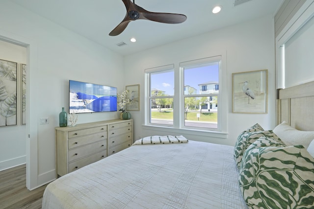 80 Sea Croft Dr, Santa Rosa Beach, FL 32459 - bedroom with recessed lighting, baseboards, ceiling fan, and wood finished floors