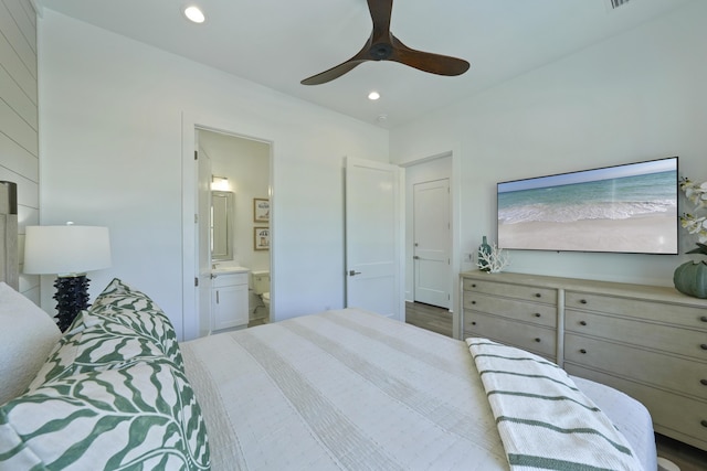 80 Sea Croft Dr, Santa Rosa Beach, FL 32459 - bedroom featuring recessed lighting, a ceiling fan, and connected bathroom
