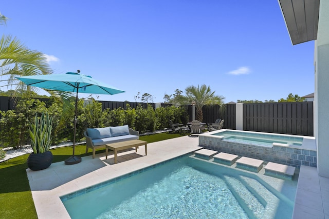 80 Sea Croft Dr, Santa Rosa Beach, FL 32459 - view of pool featuring fence, an in ground hot tub, a fenced in pool, and a patio area