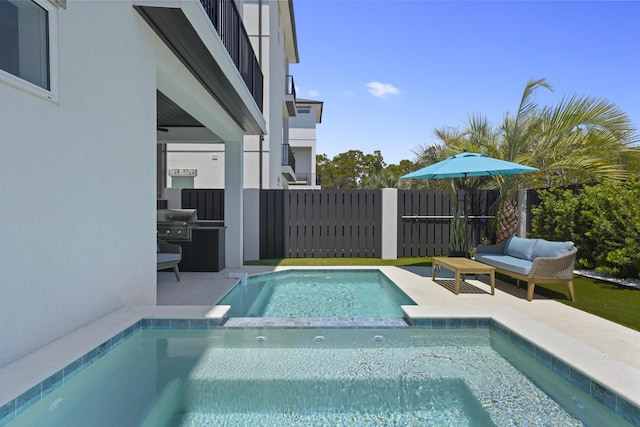80 Sea Croft Dr, Santa Rosa Beach, FL 32459 - view of swimming pool featuring a patio, fence, and a pool with connected hot tub