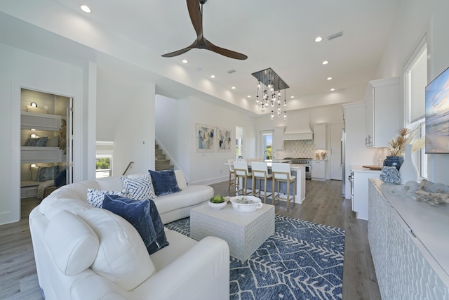 80 Sea Croft Dr, Santa Rosa Beach, FL 32459 - living room with recessed lighting, ceiling fan, wood finished floors, and a wealth of natural light