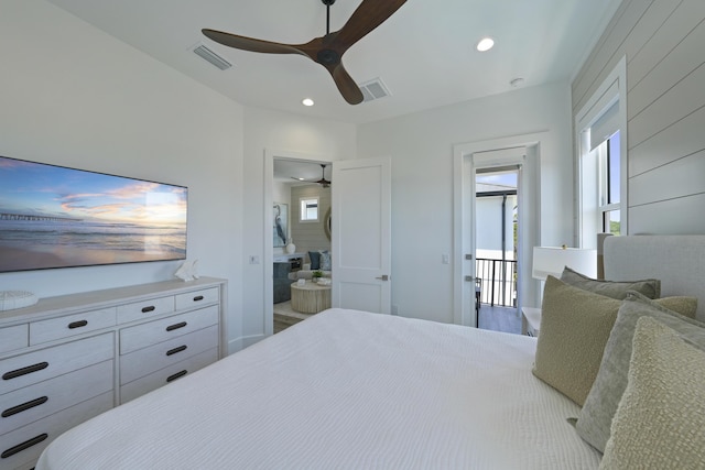 80 Sea Croft Dr, Santa Rosa Beach, FL 32459 - bedroom featuring visible vents, recessed lighting, ceiling fan, and ensuite bathroom